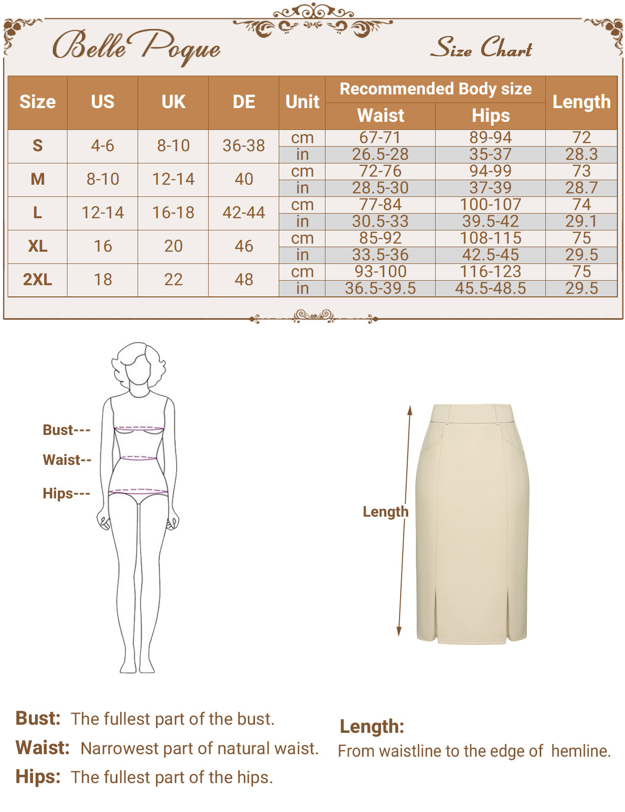 belle poque Women Pencil Skirt High Waisted Midi Pencil Skirt with Pockets