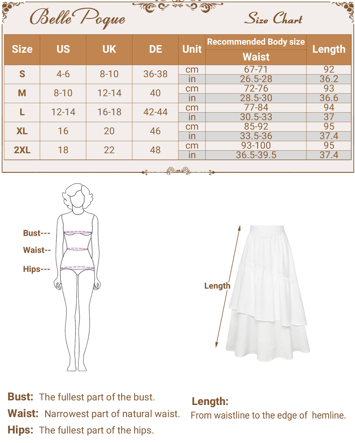 belle poque BP Women Vintage 2-Layer Swing Skirt Elastic High Waist Maxi Skirt