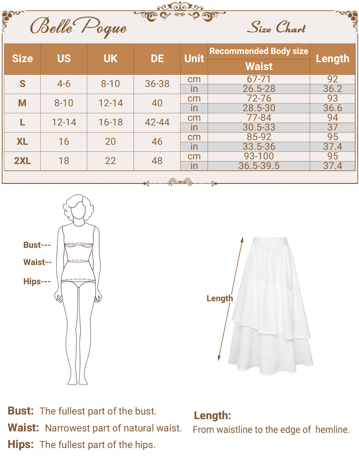 belle poque BP Women Vintage 2-Layer Swing Skirt Elastic High Waist Maxi Skirt