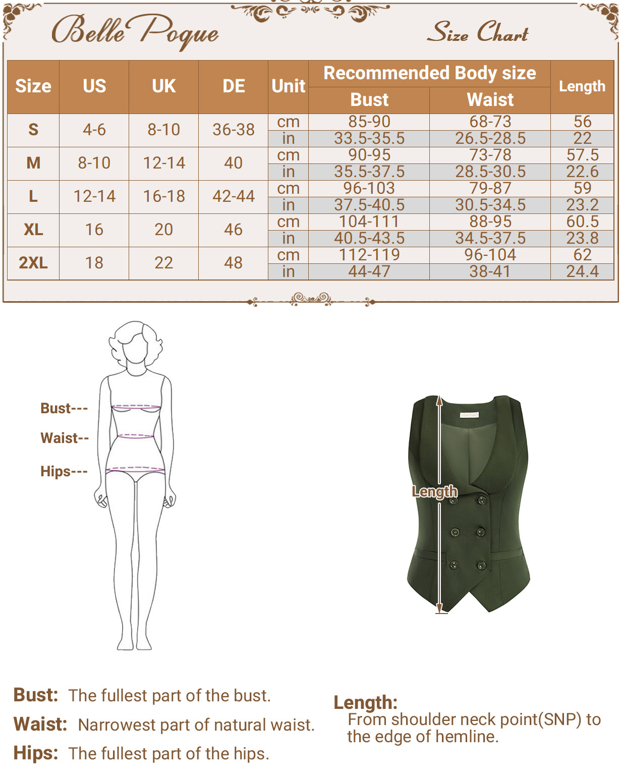 belle poque Double Breasted Waistcoat Vintage Lapel Collar Vest Coat with 2 Pockets