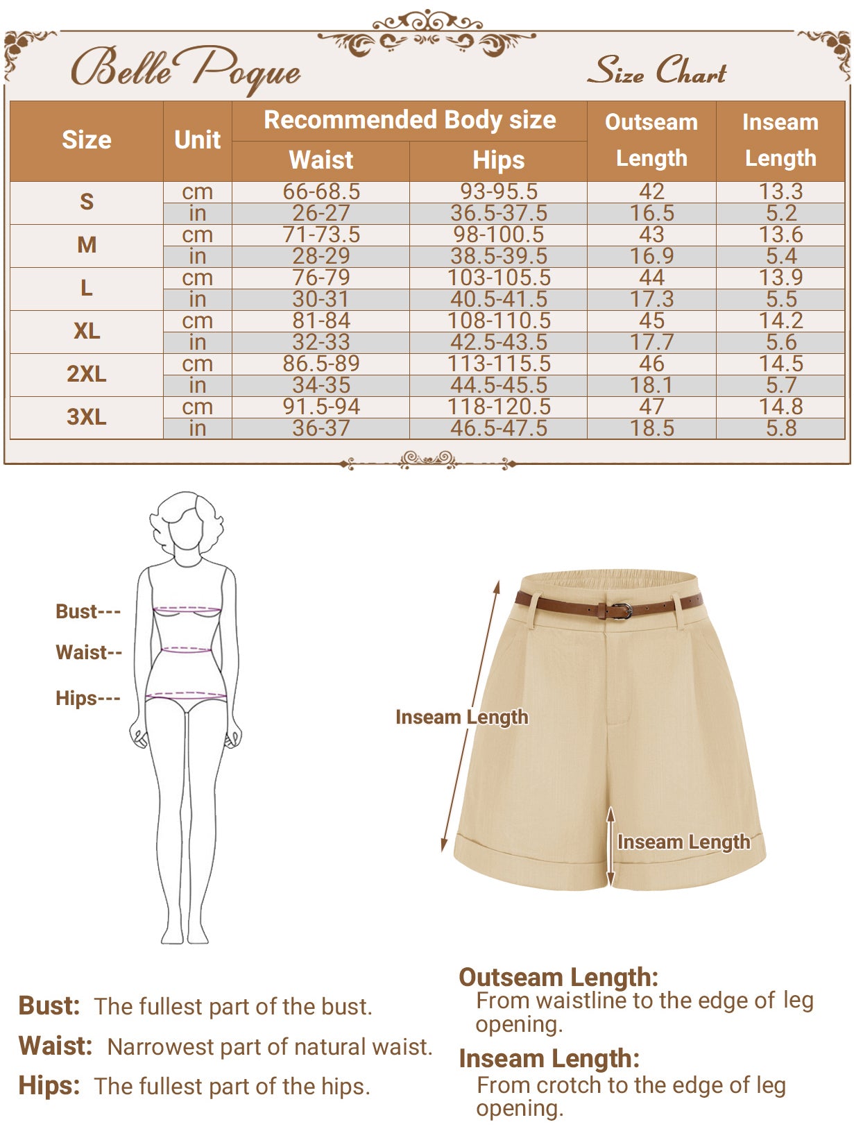 belle poque Elastic Waist Fold-up Leg Opening Cotton Shorts with Belt