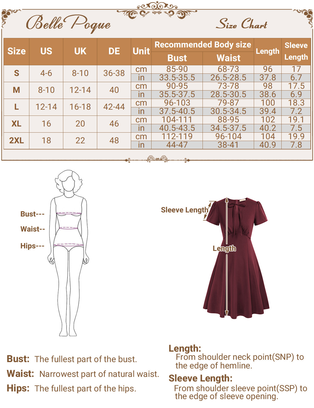 belle poque Vintage A-Line Swing Dress Keyhole Tie Dress Round Neck Work Dress Tea Dress