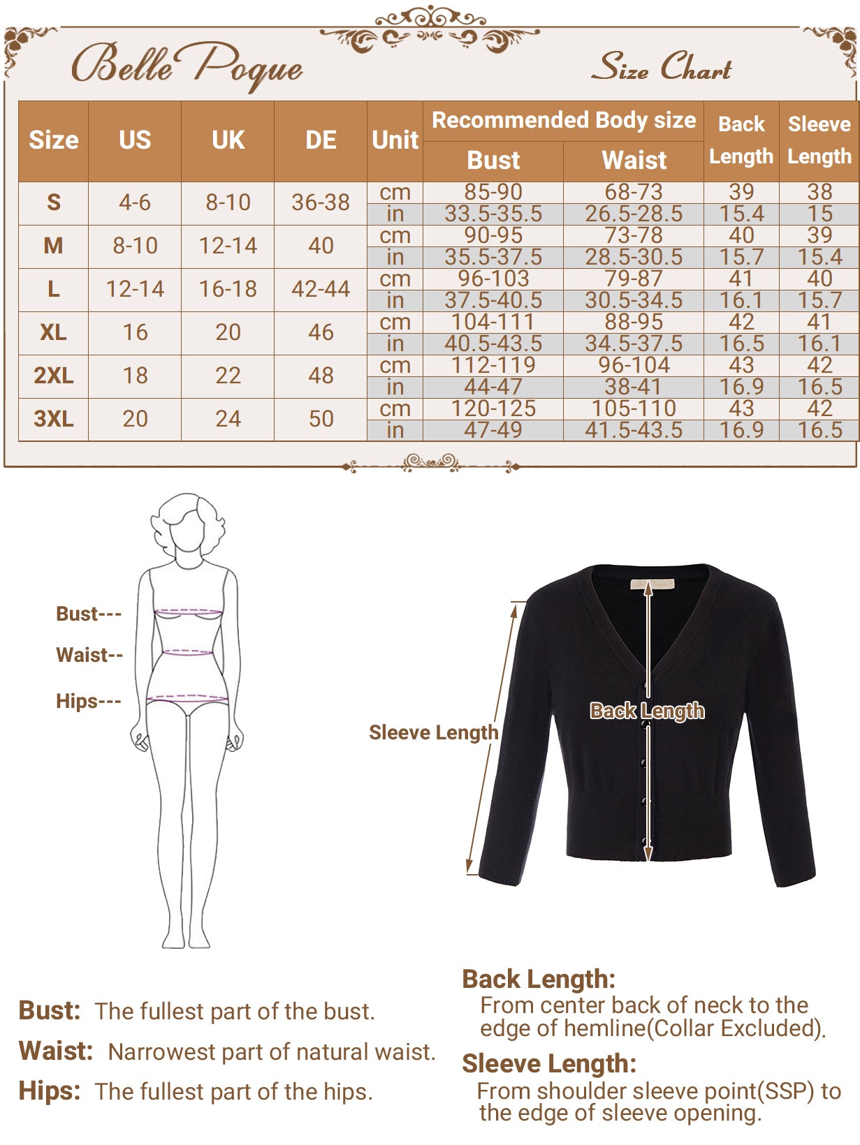 belle poque Cropped Cardigan 3/4 Sleeve V-Neck Button-up Sweater Knitwear