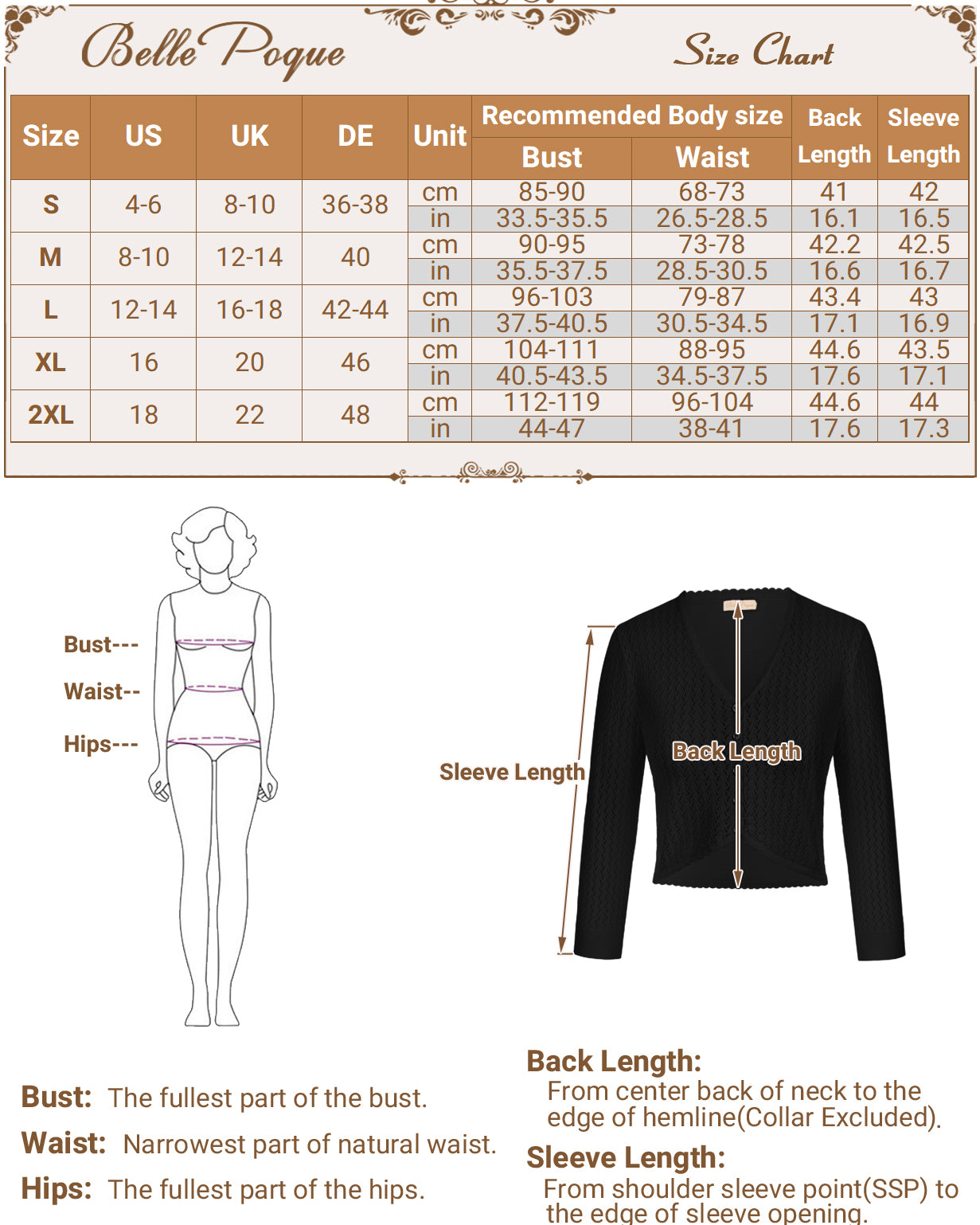 belle poque Hollowed-Out Cardigan 3/4 Sleeve V-Neck Button-up Cropped Knitwear