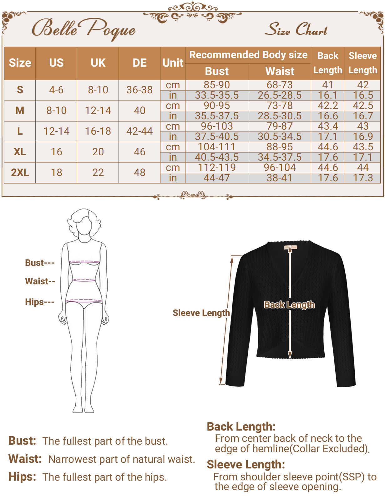 belle poque Hollowed-Out Cardigan 3/4 Sleeve V-Neck Button-up Cropped Knitwear