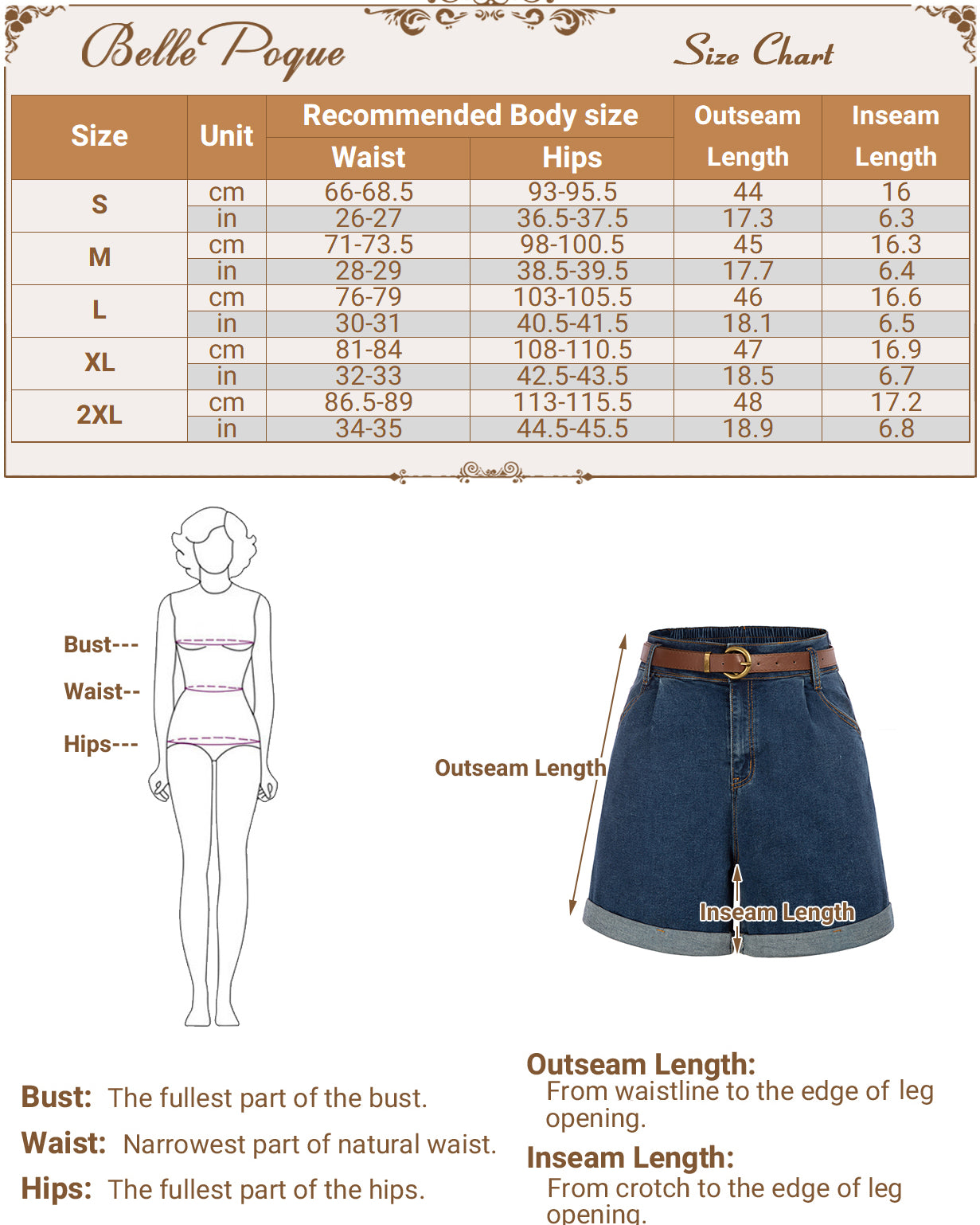 belle poque Bermuda Shorts Elastic Waist Wide Leg Shorts with Pockets & Belts