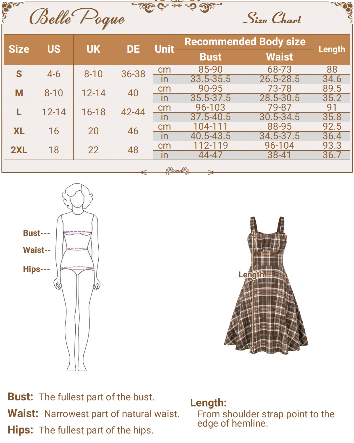 belle poque Vintage Two-Way Defined Waist Dress Ruched Bodice Flared Plaid A-Line Dress