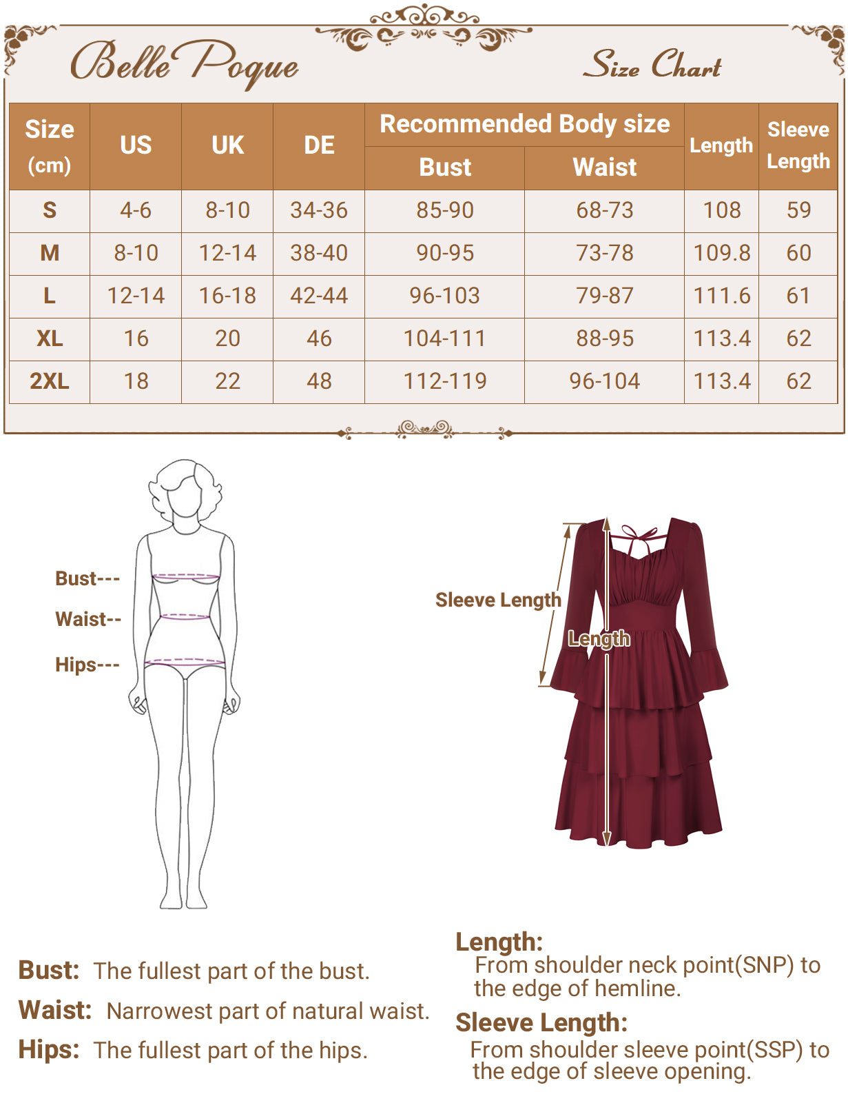 belle poque Vintage 3-Layer Cake Dress Long Sleeve Square V-Neck A-Line Midi Dress