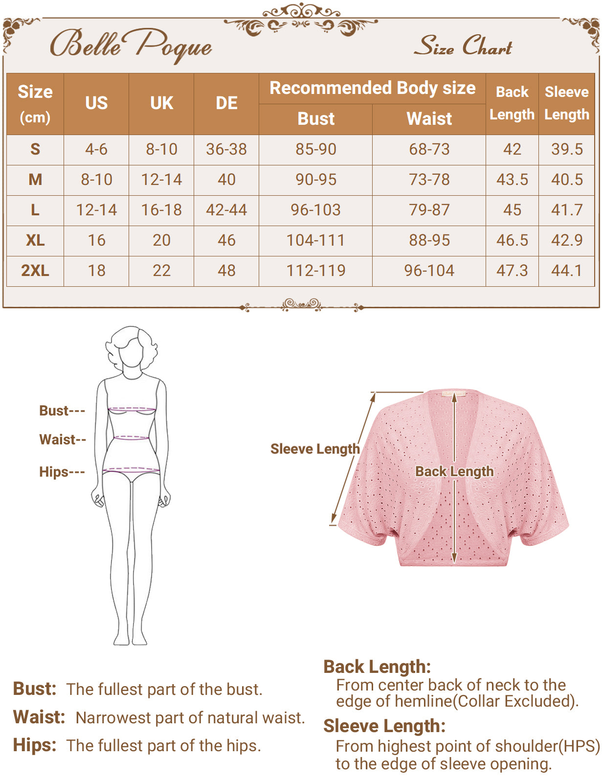 belle poque Vintage Open Front Bolero Shrug Batwing Short Sleeve