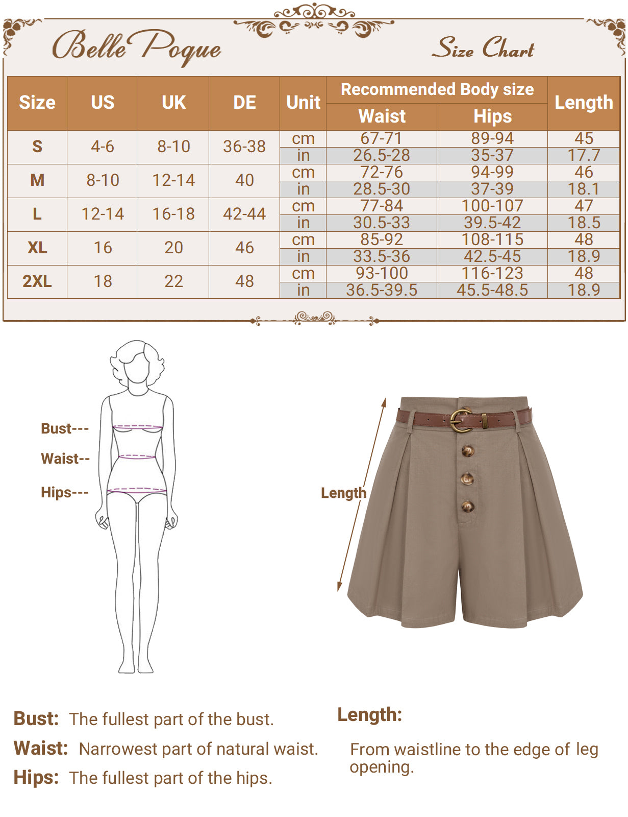 belle poque Womens Shorts Casual High Waisted Summer Pleated Wide Leg Shorts with Pockets and Belt