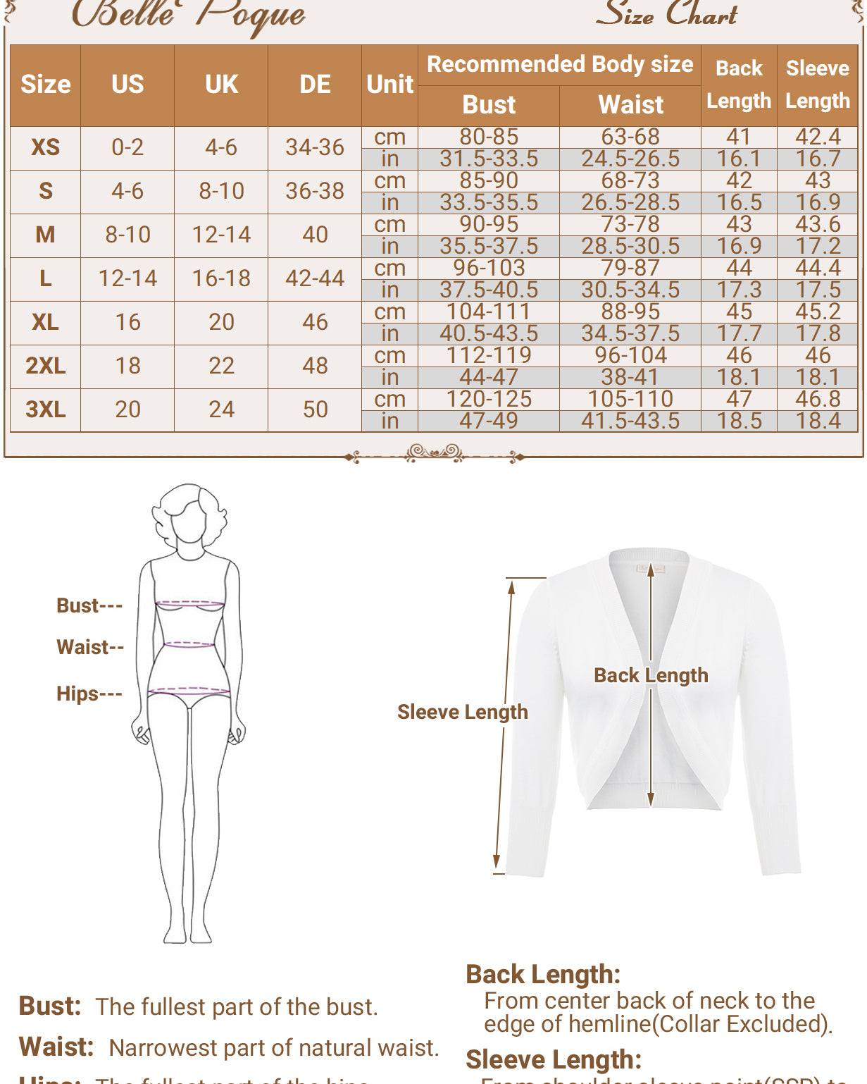 belle poque 3/4 Sleeve Bolero Shrug Open Front Knit Cropped Cardigan Sweater