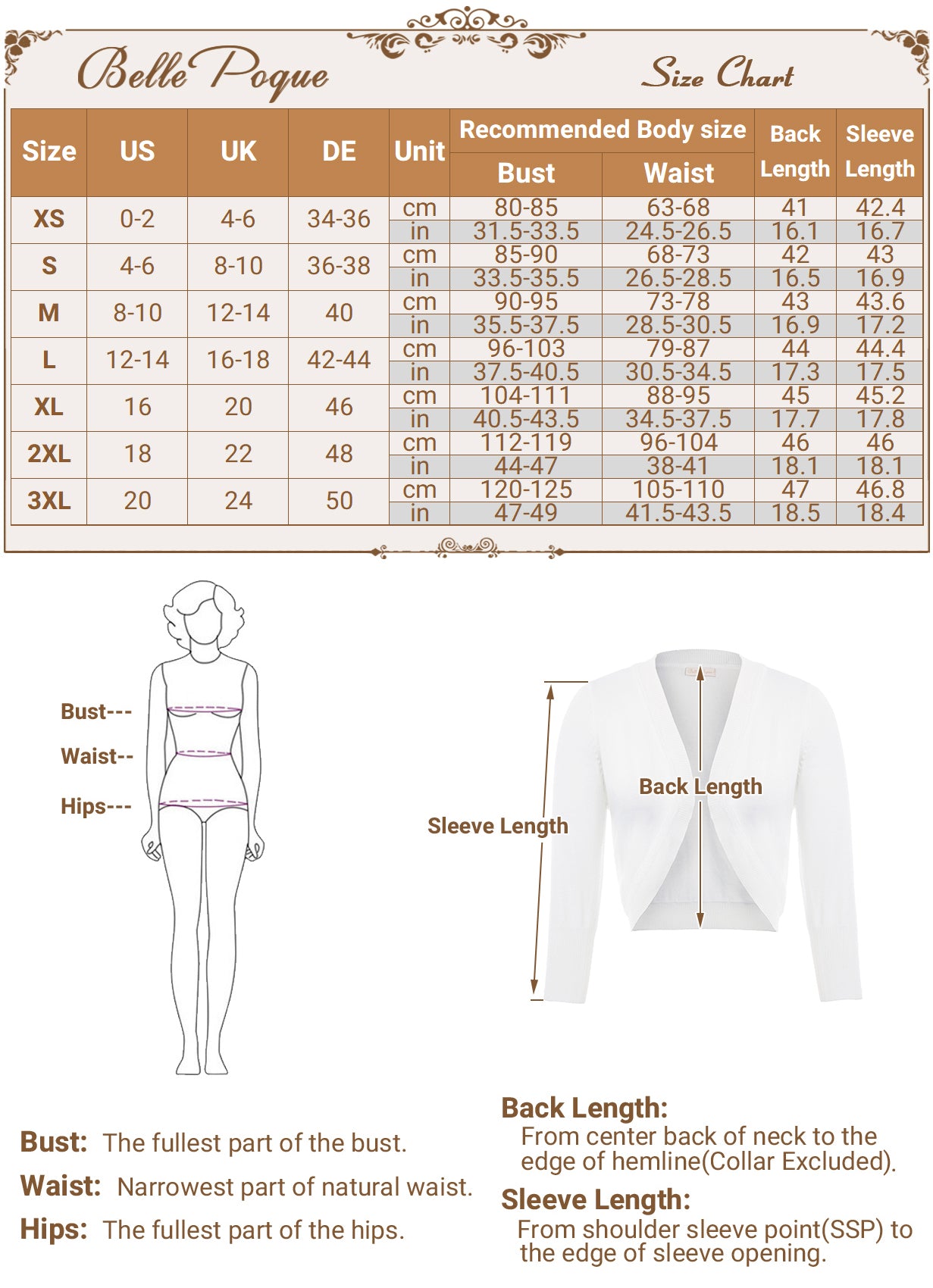 belle poque 3/4 Sleeve Bolero Shrug Open Front Knit Cropped Cardigan Sweater