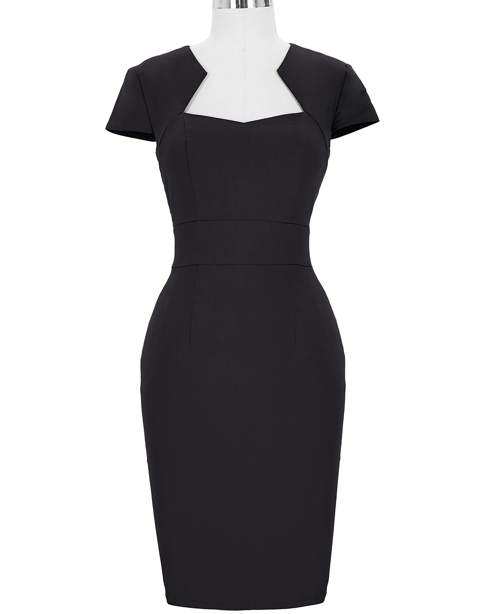 belle poque Vintage Cap Sleeve High Stretchy Hips-Wrapped Bodycon Pencil Dress Black
