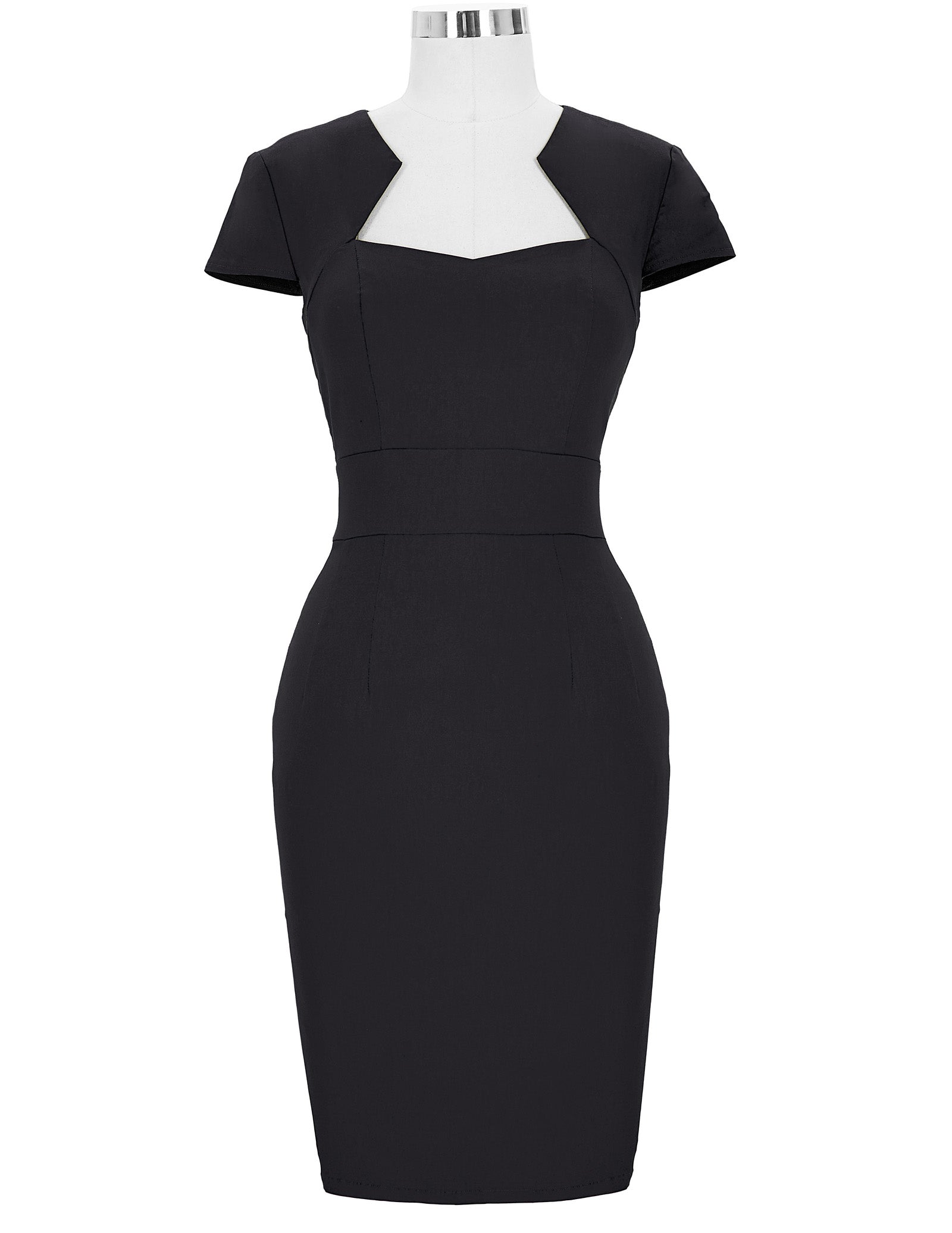 belle poque Vintage Cap Sleeve High Stretchy Hips-Wrapped Bodycon Pencil Dress Black