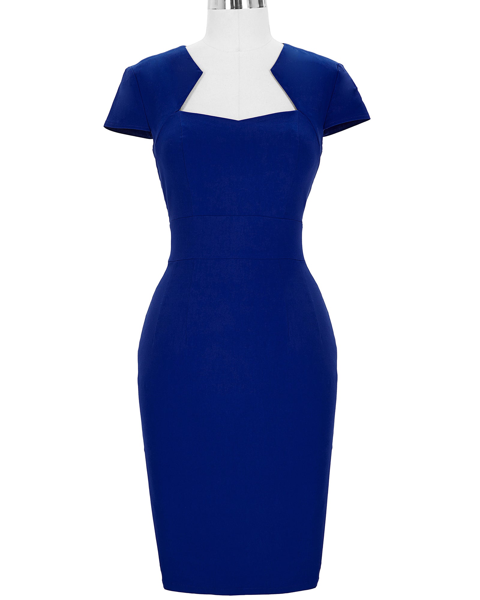 belle poque Vintage Cap Sleeve High Stretchy Hips-Wrapped Bodycon Pencil Dress Royal Blue