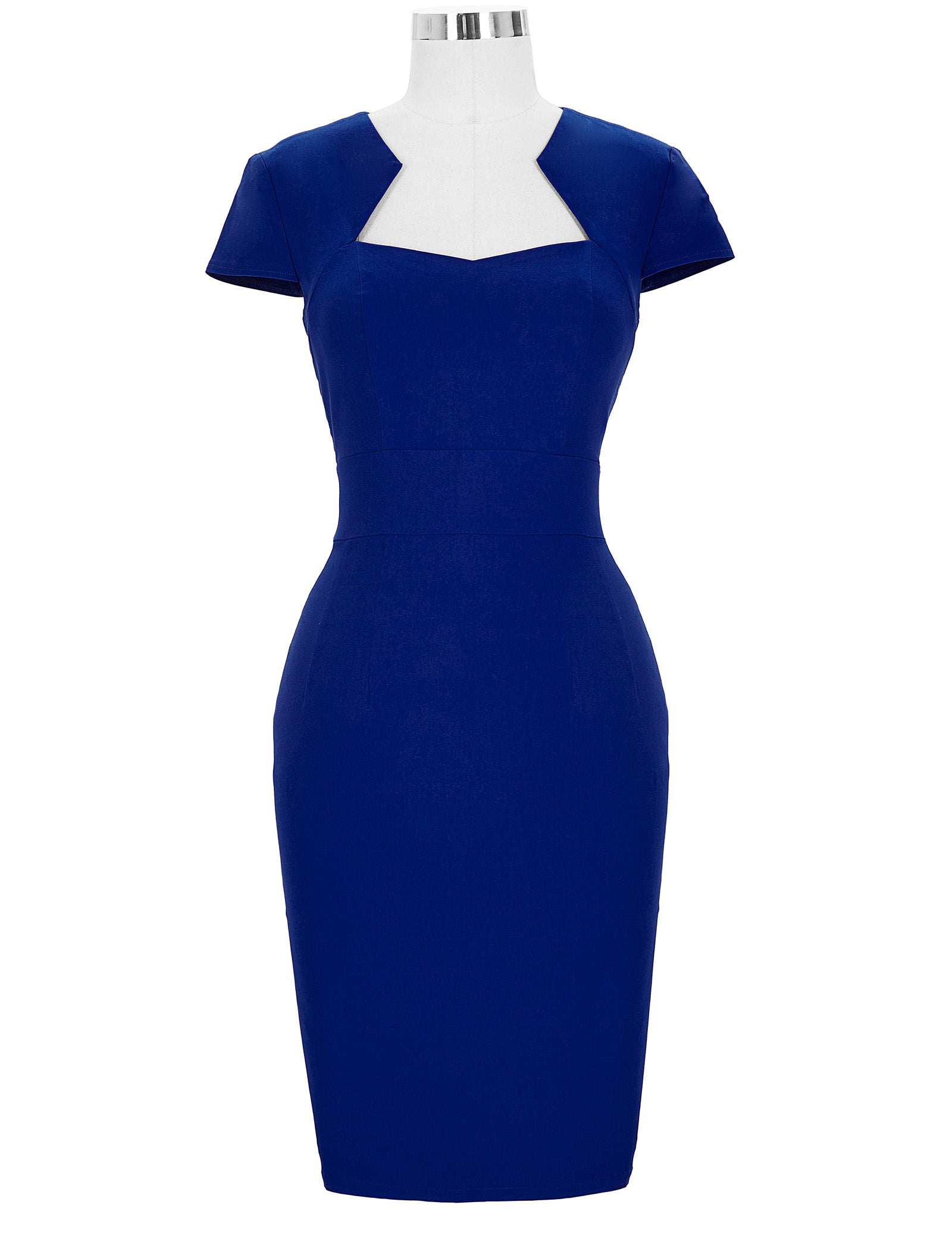 belle poque Vintage Cap Sleeve High Stretchy Hips-Wrapped Bodycon Pencil Dress Royal Blue