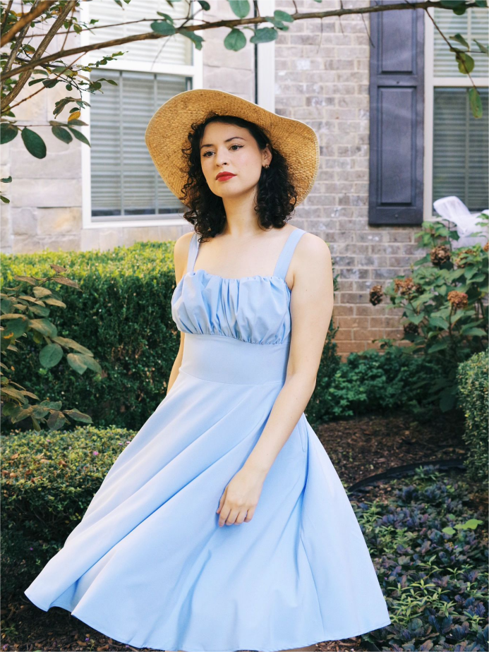 belle poque Vintage Two-Way Defined Waist Dress Ruched Bodice Flared A-Line Dress