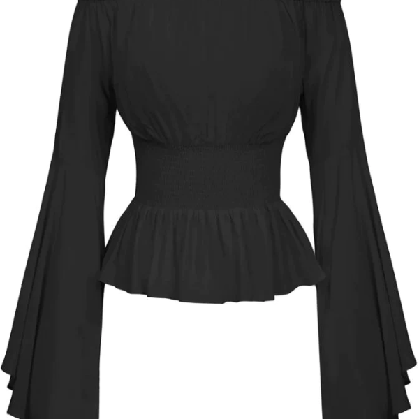 belle poque Vintage Renaissance Medieval Gothic Victorian Bell Sleeves Tops Black
