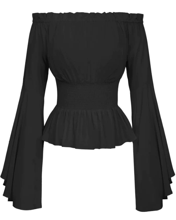 belle poque Vintage Renaissance Medieval Gothic Victorian Bell Sleeves Tops Black