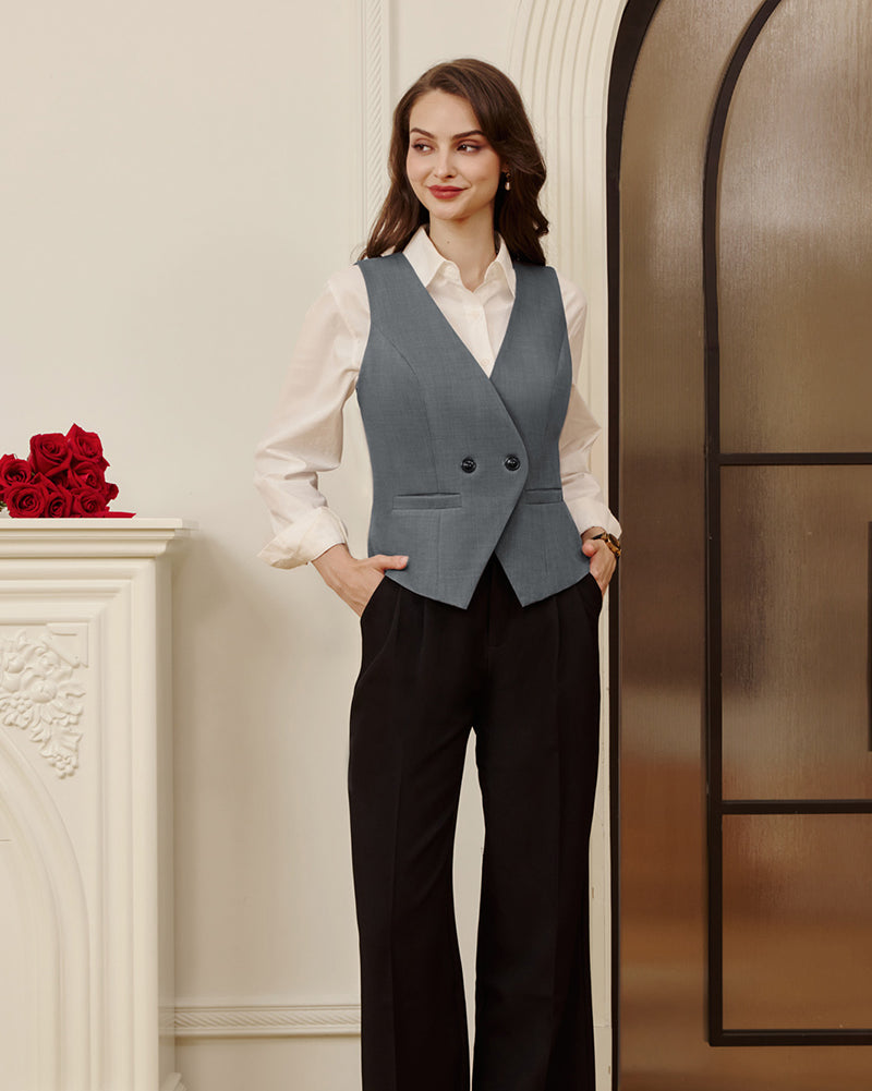 belle poque Women Handkerchief Hem Vest Coat Surplice V-Neck Slit Back Waistcoat