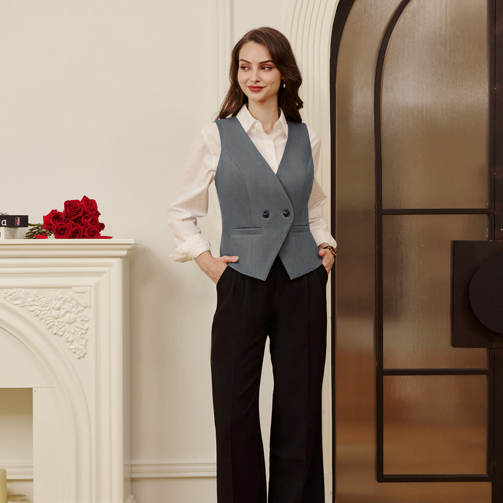 belle poque Women Handkerchief Hem Vest Coat Surplice V-Neck Slit Back Waistcoat