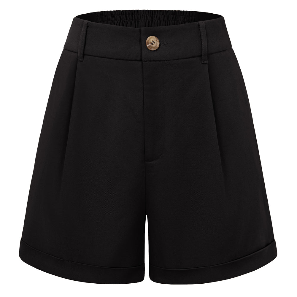 belle poque 2026 Women Vintage Cotton Shorts Wide Leg Shorts with Pockets Black