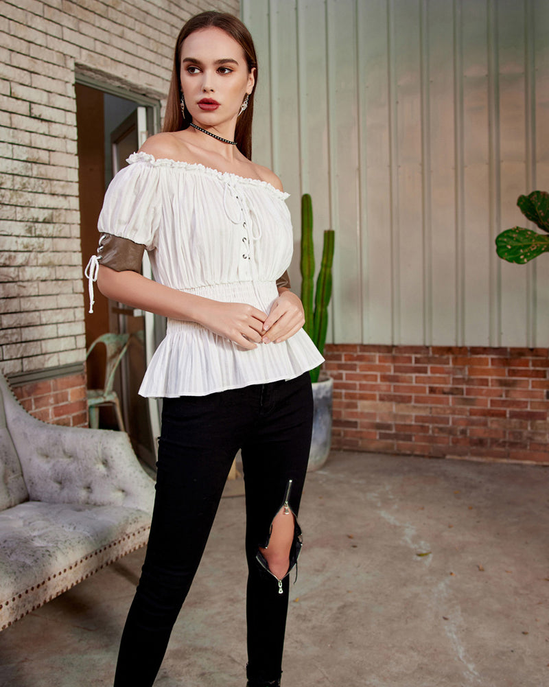 belle poque Steampunk Victorian Half Sleeve Boho Off Shoulder Pirate Tops