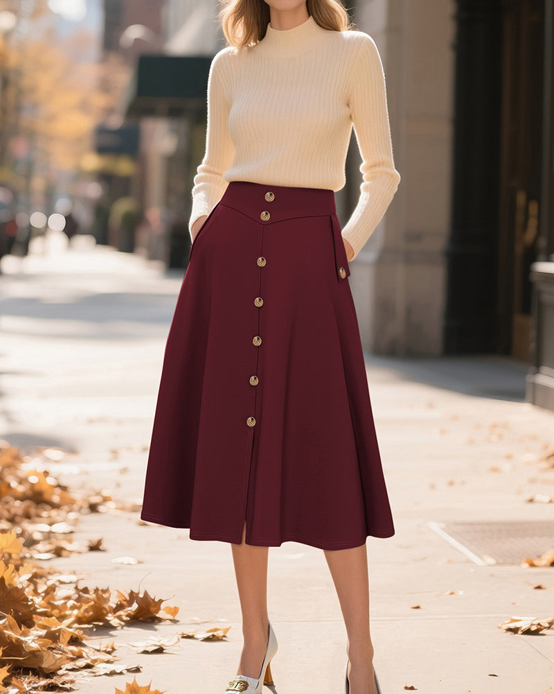 belle poque Belle Poque Women's Vintage A-Line Skirt with Slit Hem