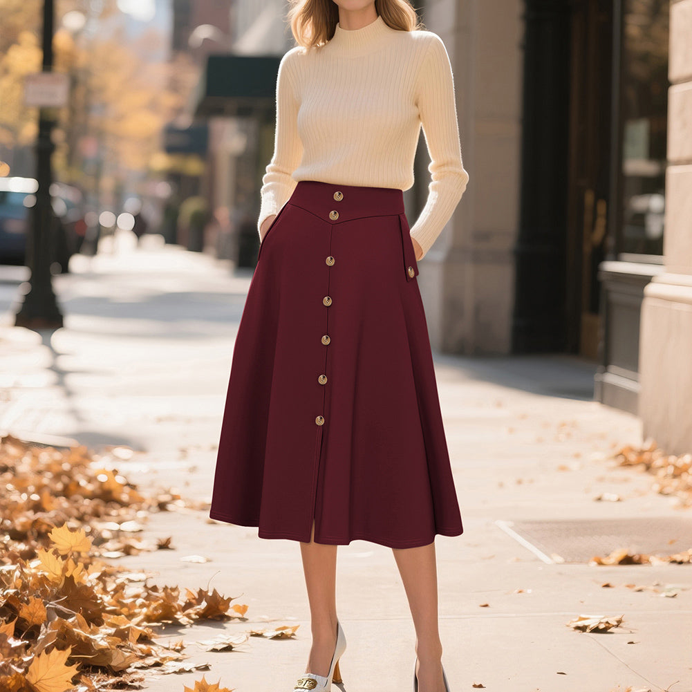 belle poque Belle Poque Women's Vintage A-Line Skirt with Slit Hem