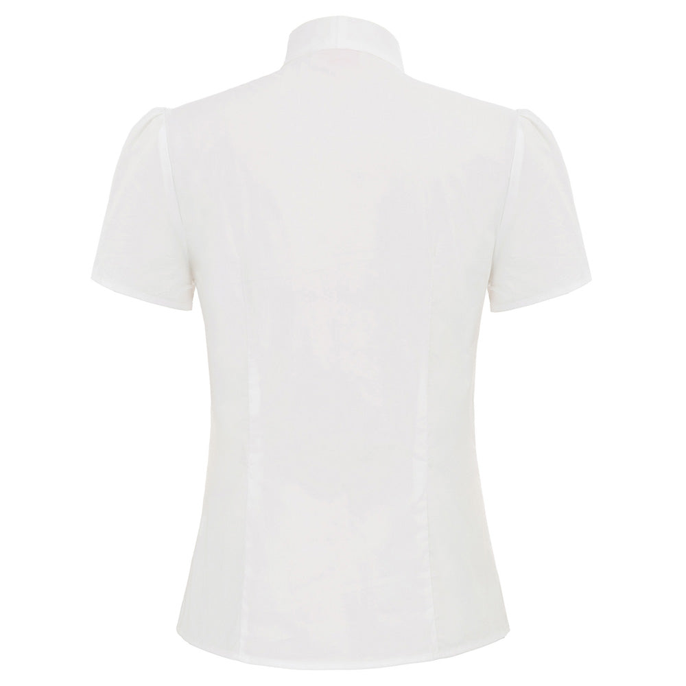 belle poque Summer Short Sleeve Office Button Down Blouse Stripe Shirt Tops with Bow Tie