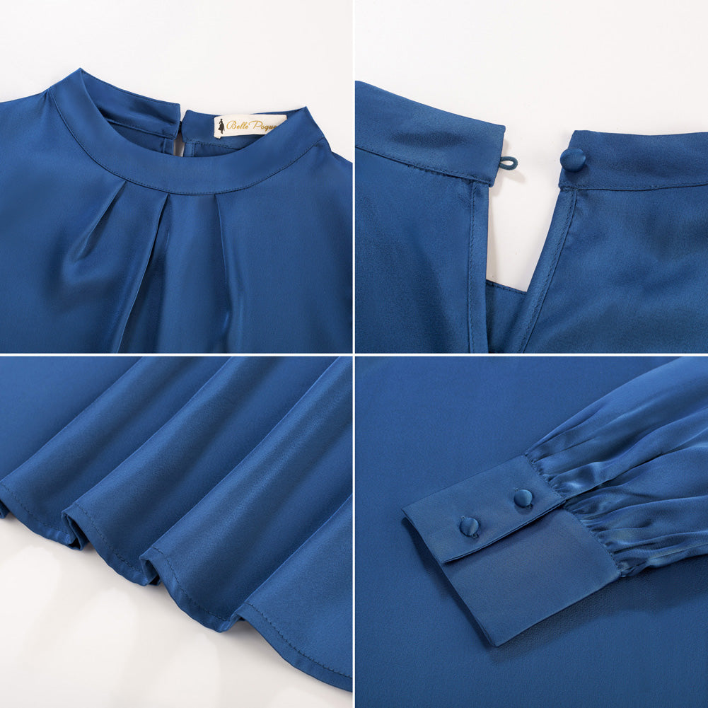 belle poque Womens Long Sleeve Satin Blouse Dressy Casual Business Tops Shirts for Office Work