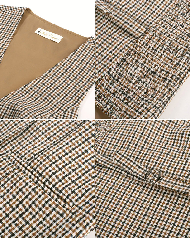 belle poque Women Double Breasted Vest Coat V-Neck Handkerchief Hem Business Waistcoat