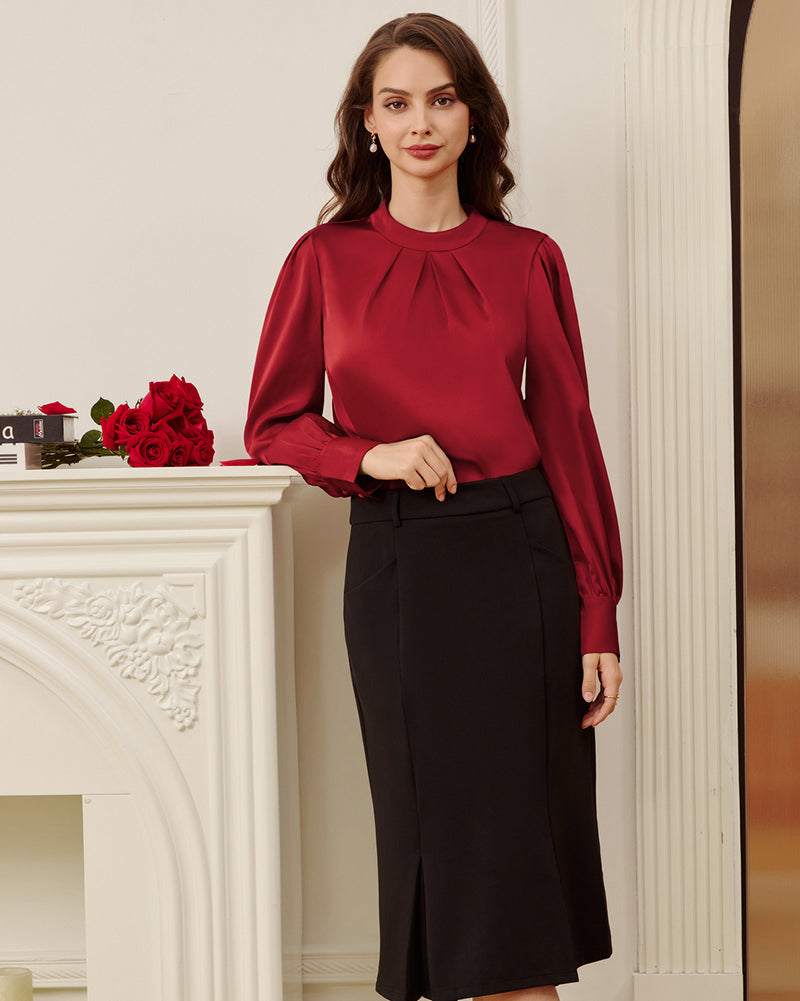 belle poque Womens Long Sleeve Satin Blouse Dressy Casual Business Tops Shirts for Office Work