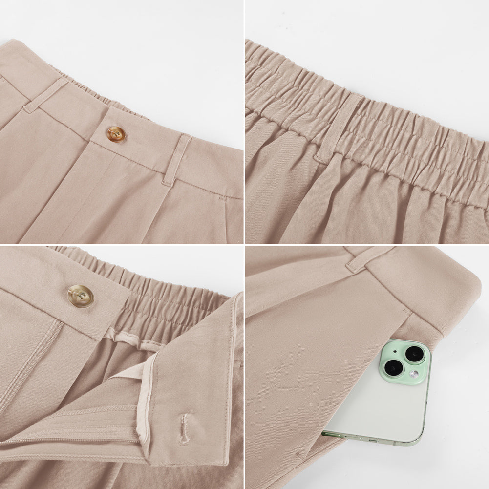 belle poque 2026 Women Vintage 100% Cotton Shorts Wide Leg Shorts with Pockets