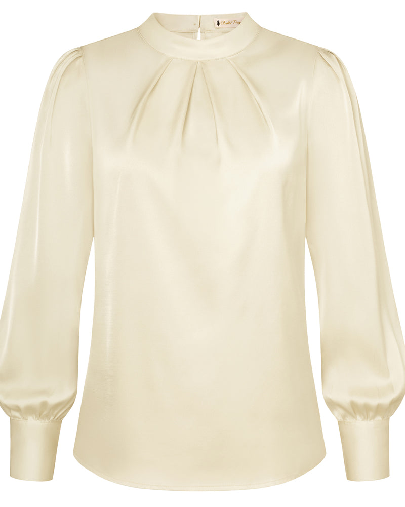 belle poque Womens Long Sleeve Satin Blouse Dressy Casual Business Tops Shirts for Office Work Apricot
