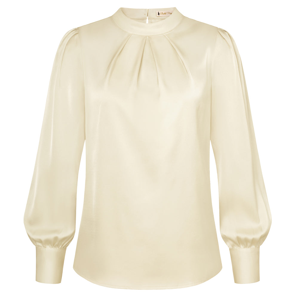 belle poque Womens Long Sleeve Satin Blouse Dressy Casual Business Tops Shirts for Office Work Apricot