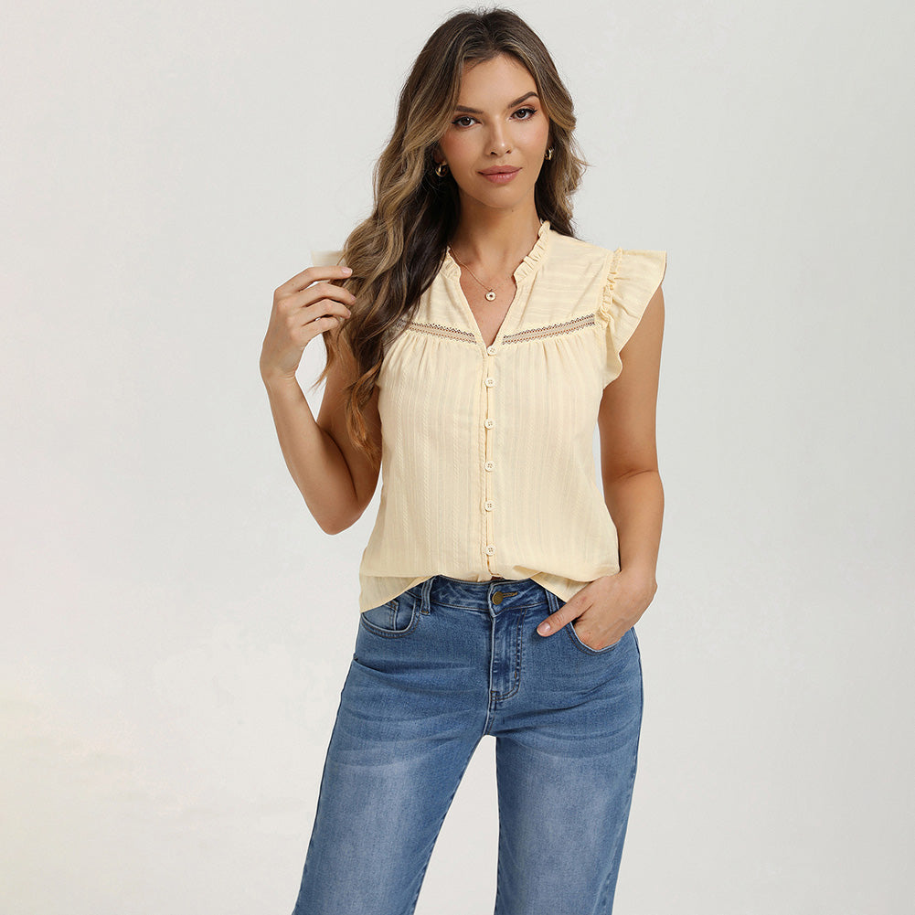 belle poque Women's Ruffle Sleeve Cotton Shirts Button Down Blouses Dressy Casual Tops