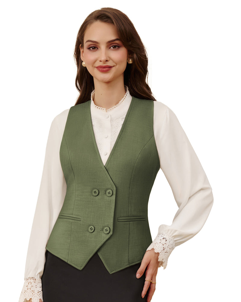 belle poque Women Double Breasted Vest Coat V-Neck Handkerchief Hem Business Waistcoat