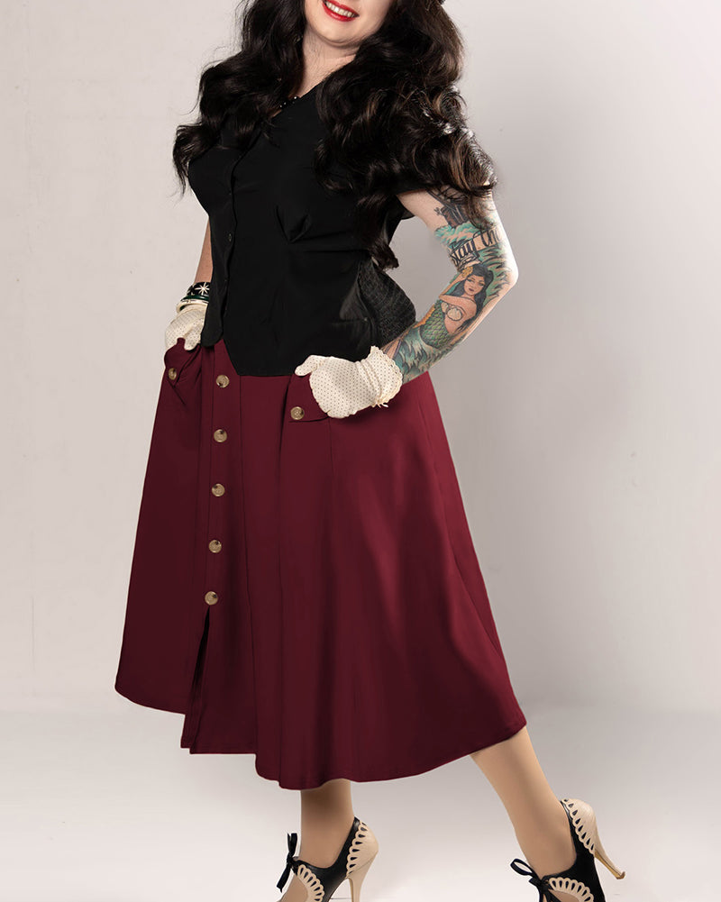 belle poque Belle Poque Women's Vintage A-Line Skirt with Slit Hem