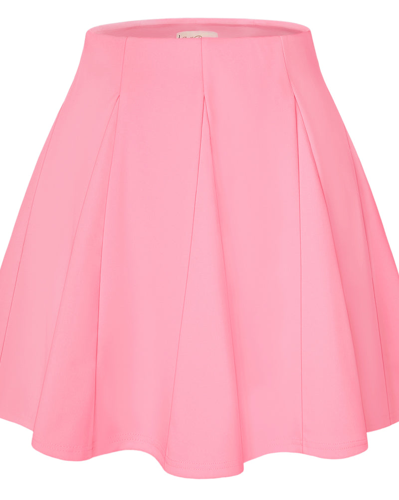 belle poque Women Vintage Swing Skirt Elastic Waist Mid-Thigh Length A-Line Skirt Pink