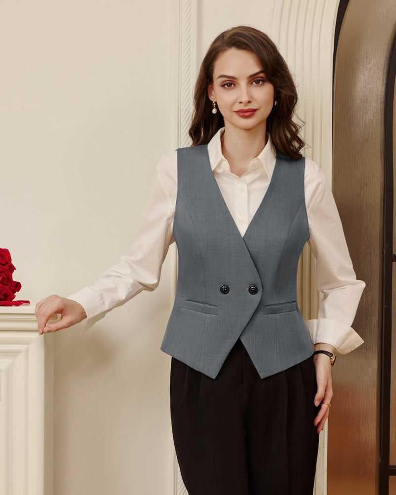 belle poque Women Handkerchief Hem Vest Coat Surplice V-Neck Slit Back Waistcoat
