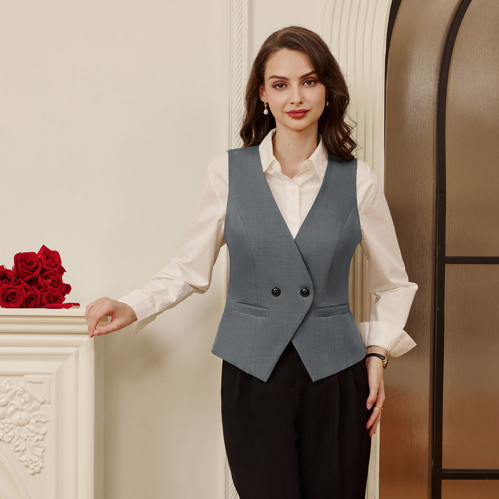 belle poque Women Handkerchief Hem Vest Coat Surplice V-Neck Slit Back Waistcoat