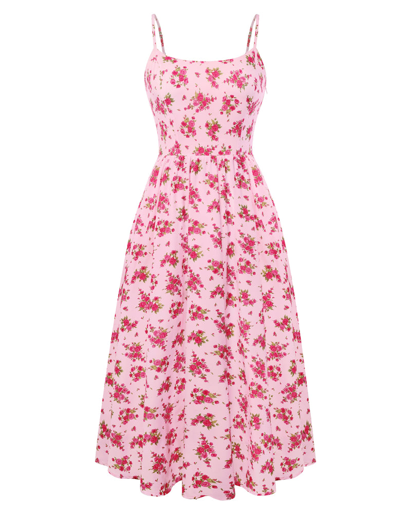 belle poque Floral Dress for Women 2026 Summer Sleeveless Midi A-line Beach Sundresses Pink