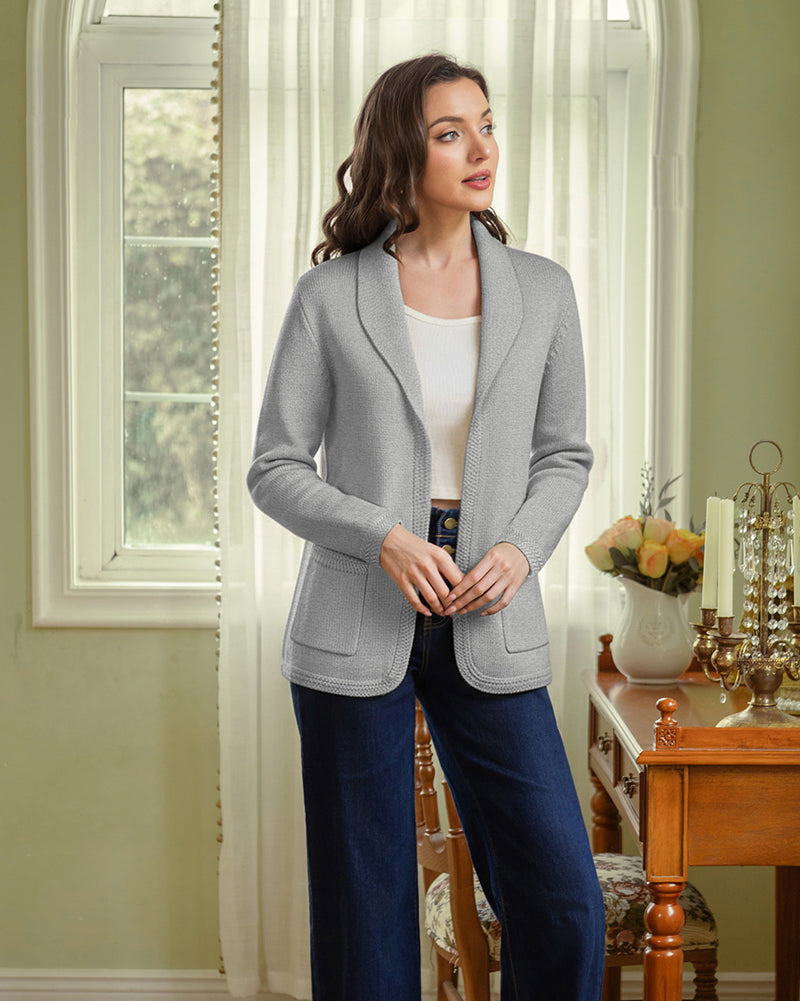 belle poque Vintage Cardigan Sweater Blazer V Neck Shawl Lapel Collar with Pockets