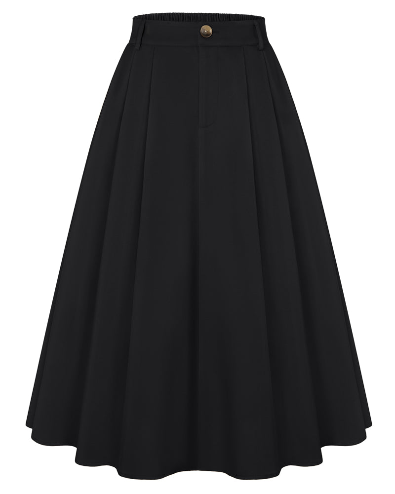 belle poque Women Vintage Swing Skirt Mid-Calf Length A-Line Skirt Black