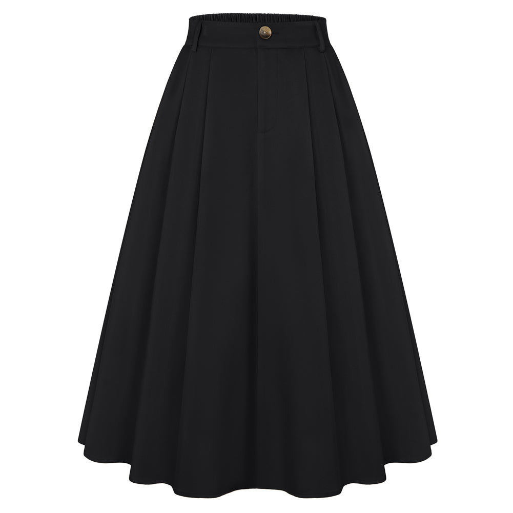 belle poque Women Vintage Swing Skirt Mid-Calf Length A-Line Skirt Black