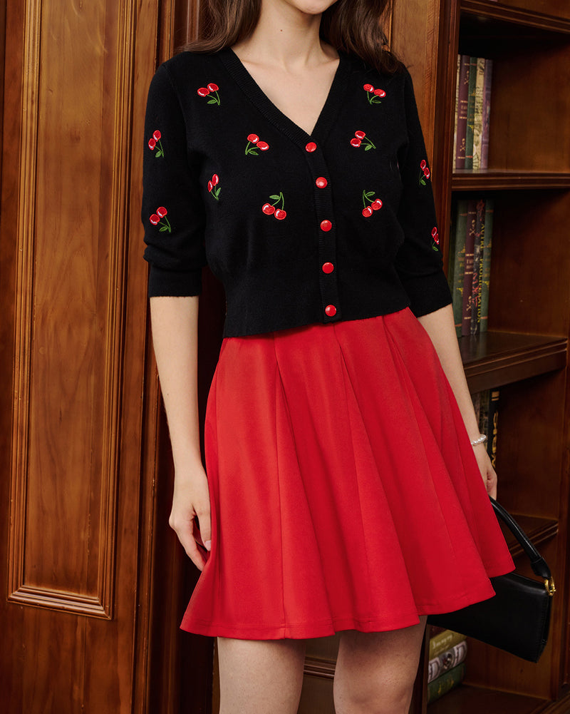 belle poque Women Vintage Swing Skirt Elastic Waist Mid-Thigh Length A-Line Skirt