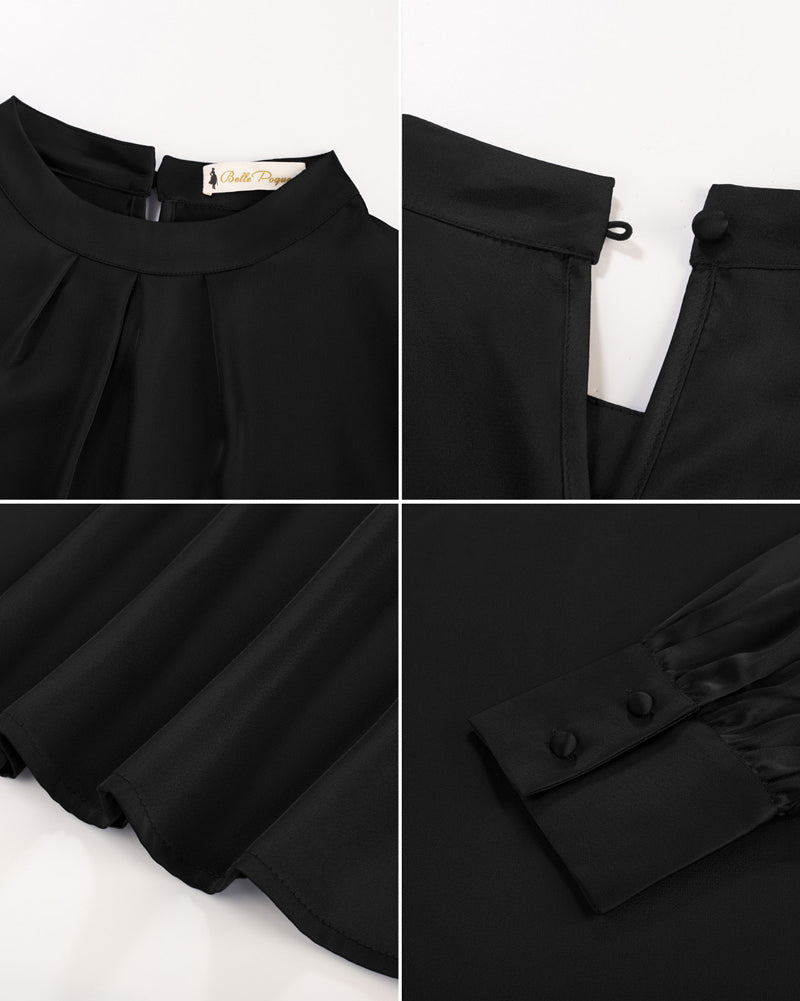 belle poque Womens Long Sleeve Satin Blouse Dressy Casual Business Tops Shirts for Office Work