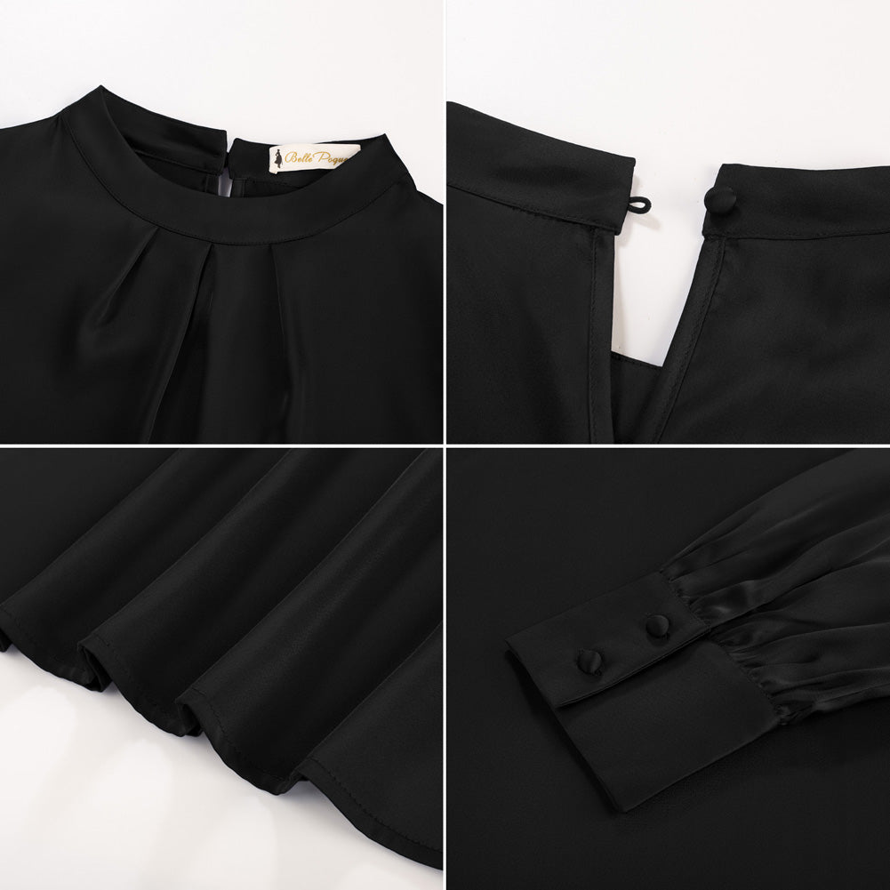 belle poque Womens Long Sleeve Satin Blouse Dressy Casual Business Tops Shirts for Office Work