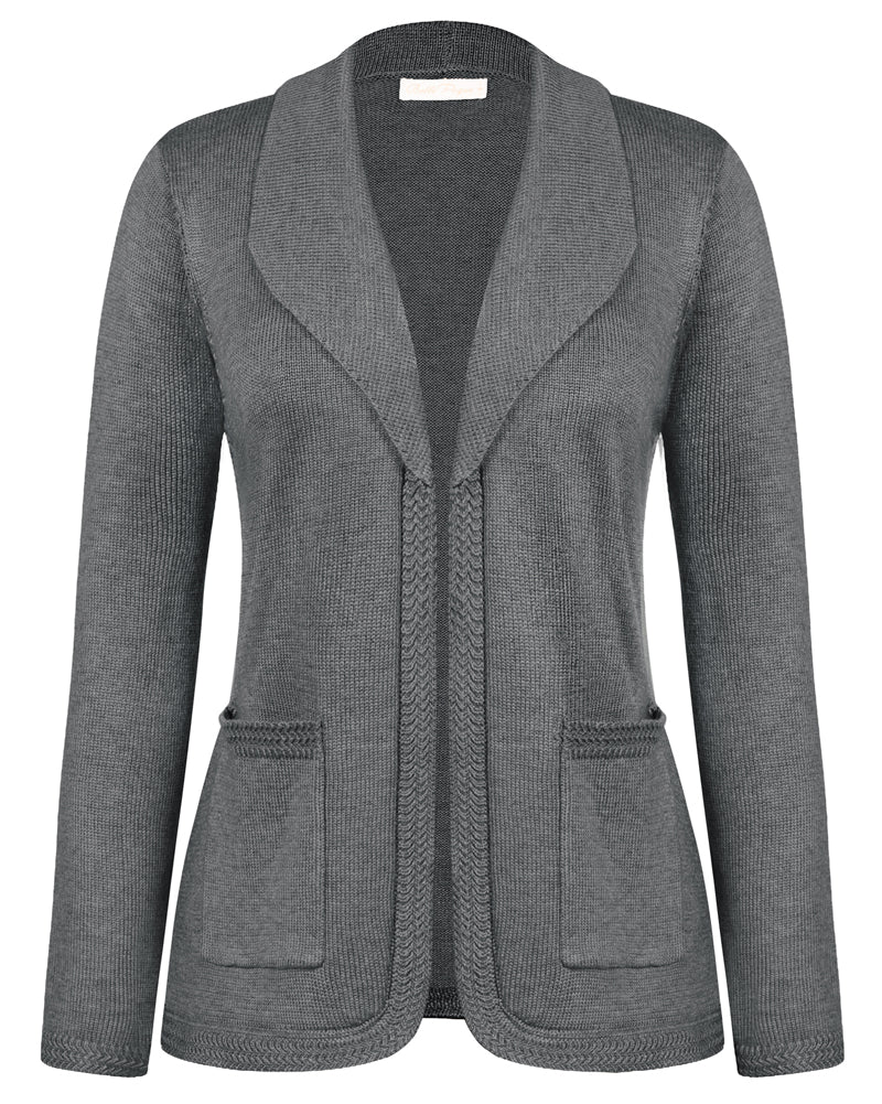 belle poque Vintage Cardigan Sweater Blazer V Neck Shawl Lapel Collar with Pockets Dark Gray